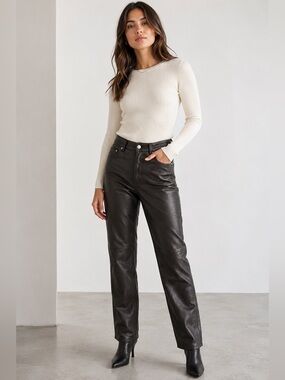 VINTAGE Jeanology genuined leather Women's Brown Straight Leg Pants‎ 12